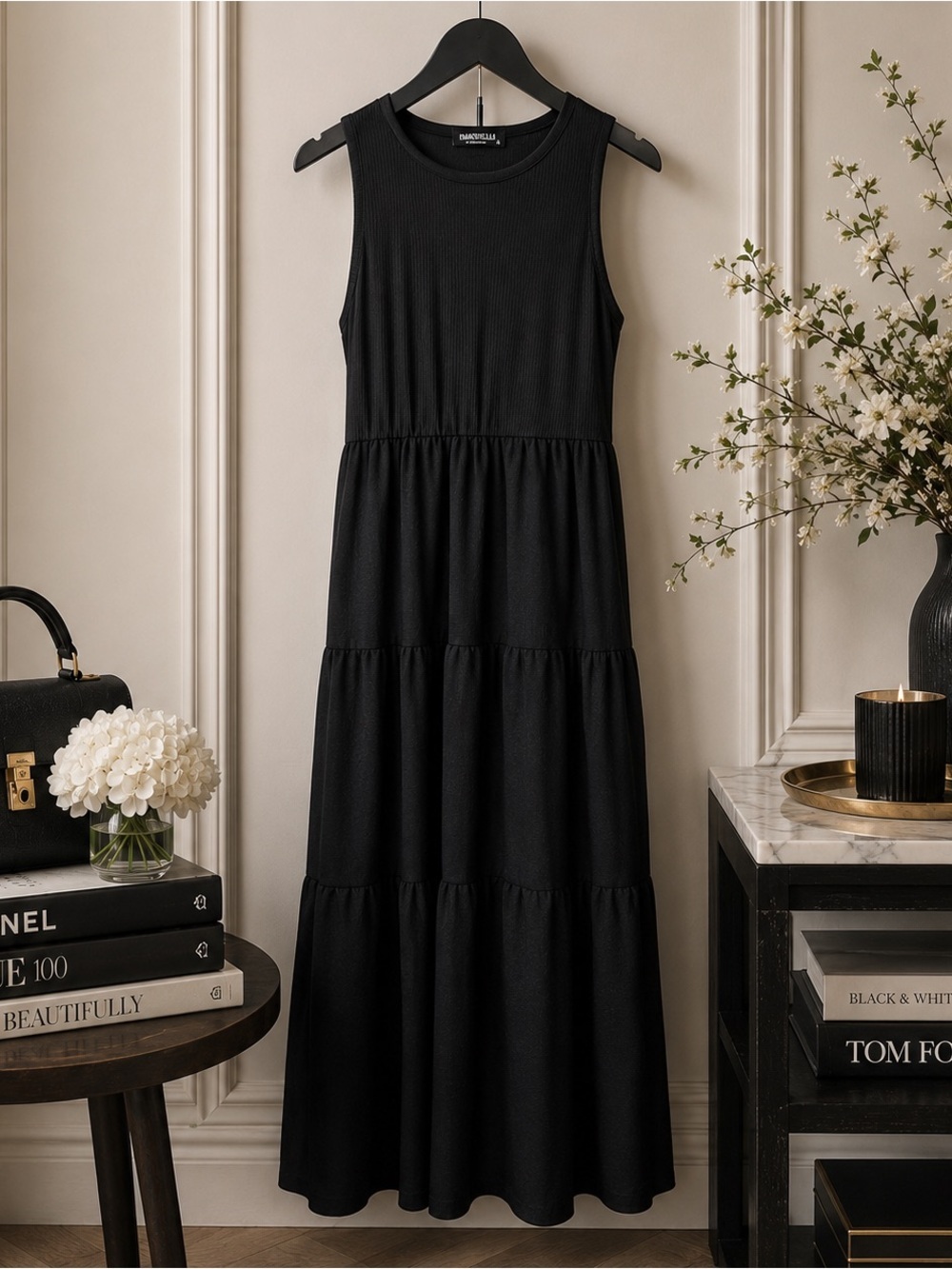 Sleeveless Tiered Maxi Dress - Black
